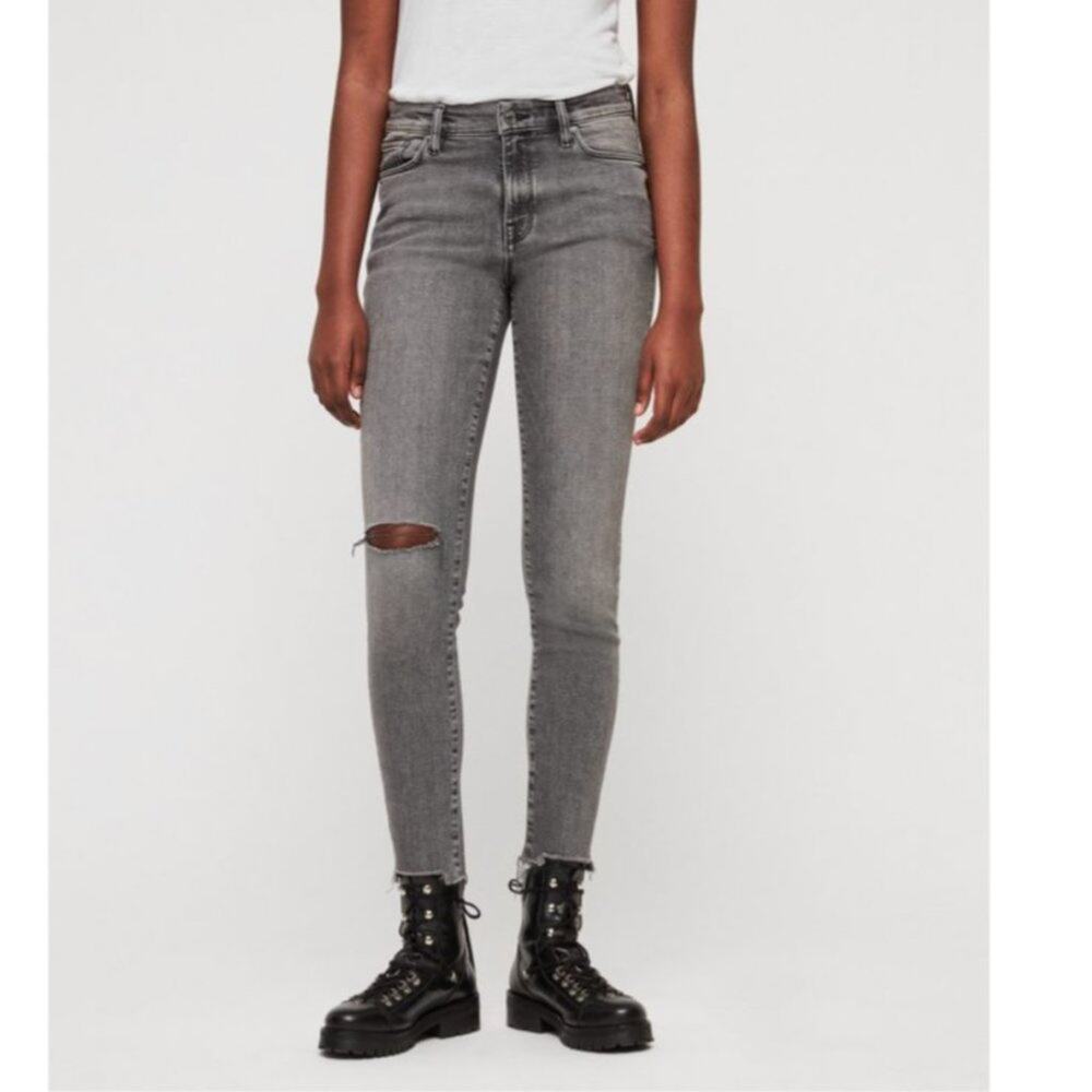 AllSaints Grace Grey Destroy Ankle Jeans